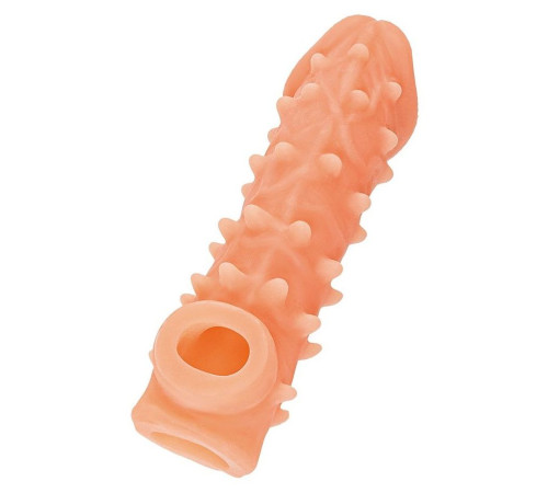Телесная закрытая насадка с пупырышками Cock Sleeve 005 Size L - 17,6 см.