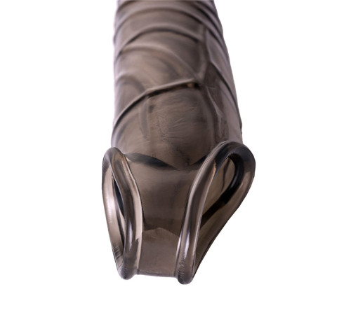 Дымчатая фаллическая насадка с подхватом и закрытой головкой - 16,2 см.