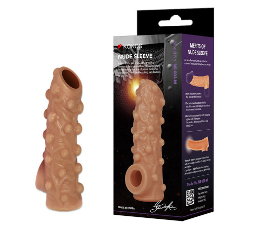 Телесная насадка с бугорками и открытой головкой Nude Sleeve M - 12 см.