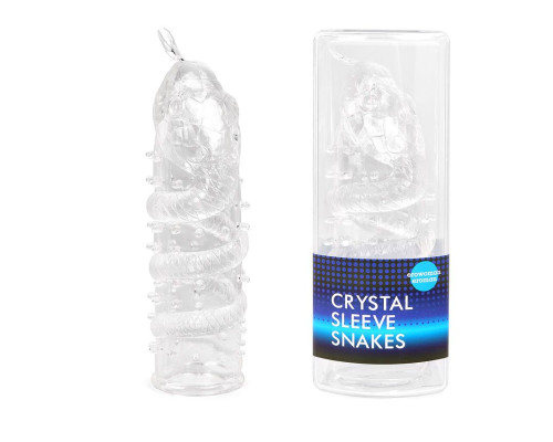 Заказать Закрытая рельефная насадка Crystal sleeve snakes в виде змеи с усиками - 14 см.
