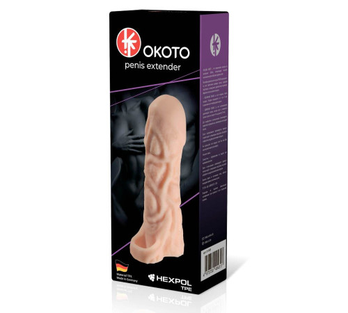 Телесная насадка-удлинитель Okoto с богатым рельефом поверхности - 16 см.