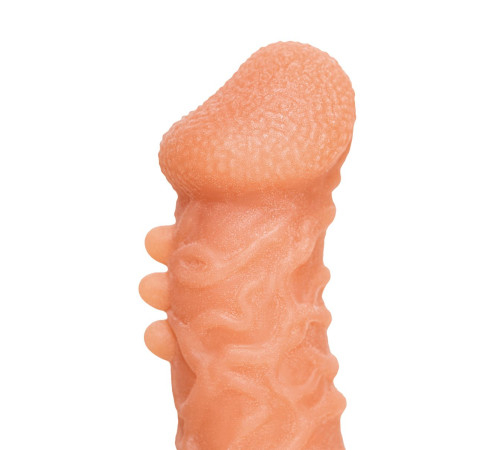 Телесная закрытая насадка с шершавой головкой Cock Sleeve 007 Size S - 13,8 см.