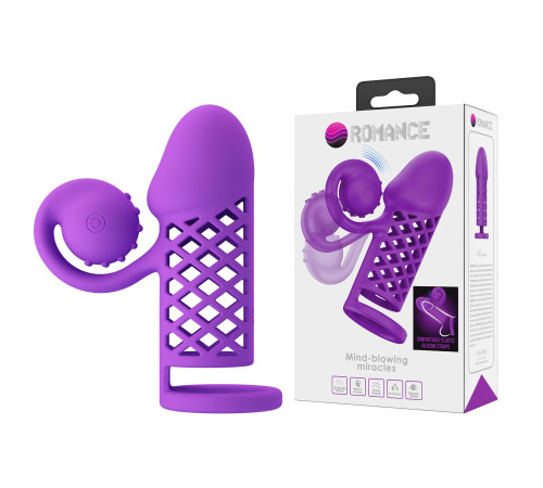 Фиолетовая вибронасадка с клиторальным отростком Harden