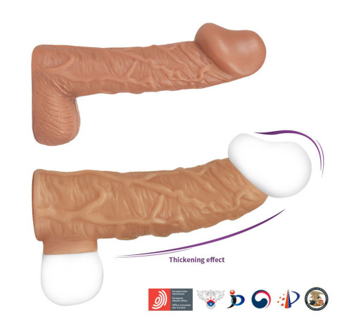 Телесная открытая насадка-реалистик с подхватом мошонки Nude Sleeve M - 12 см.