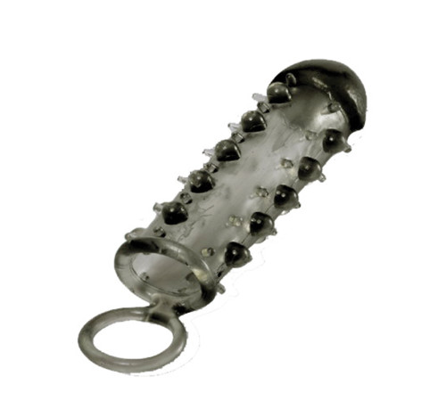 Дымчатая стимулирующая насадка с закрытой головкой SAMURAI PENIS SLEEVE BLACK - 14,5 см.