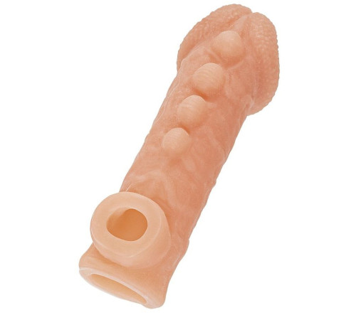 Телесная закрытая насадка с шишечками Cock Sleeve 008 Size M - 15,6 см.