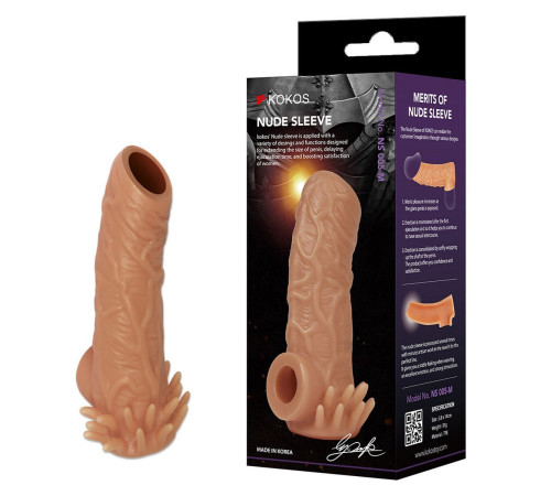 Телесная насадка с усиками и открытой головкой Nude Sleeve L - 14 см.