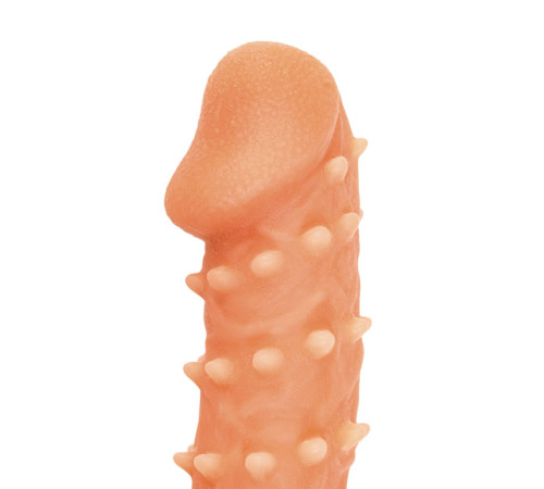 Телесная закрытая насадка с пупырышками Cock Sleeve 005 Size L - 17,6 см.