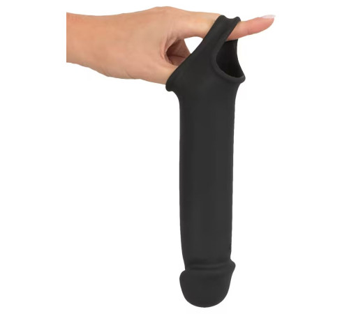 Черная вибронасадка для пениса с хомутом для мошонки и пультом ДУ Remote Controlled Penis Extension