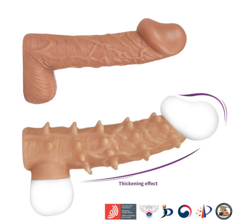 Телесная насадка с шипами и открытой головкой Nude Sleeve L - 14 см.