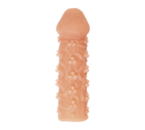 Телесная закрытая насадка с пучками шишечек Cock Sleeve 009 Size M - 15,6 см.