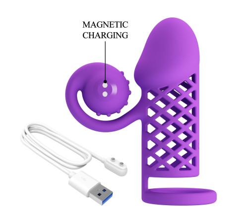 Фиолетовая вибронасадка с клиторальным отростком Harden