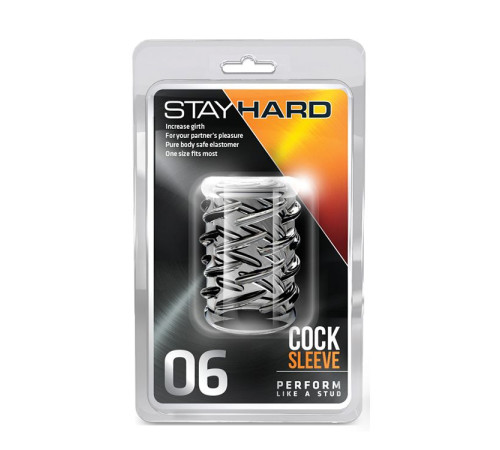 Прозрачная насадка с объёмными чёрточками STAY HARD COCK SLEEVE 06 CLEAR