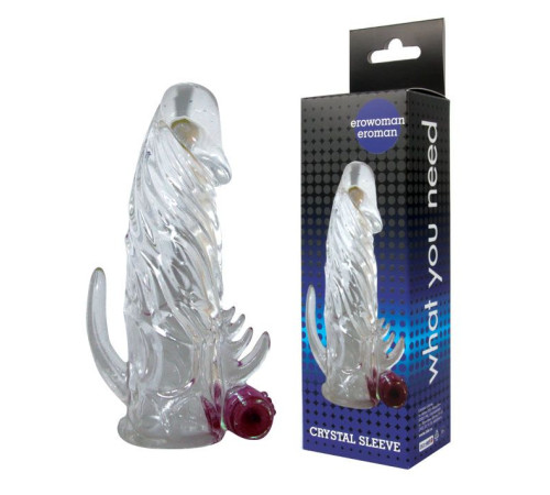 Закрытая прозрачная вибронасадка на пенис Crystal Sleeve Vibe - 12 см.