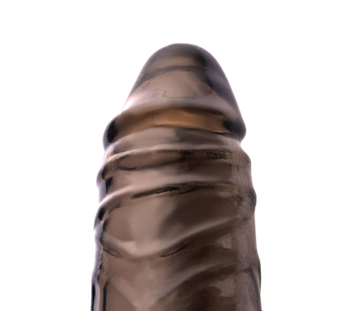 Дымчатая фаллическая насадка с подхватом и закрытой головкой - 16,2 см.