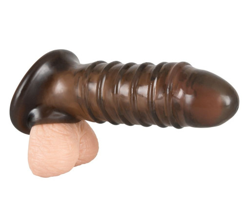 Насадка на пенис Rebel smoke с рёбрышками и отверстием под мошонку