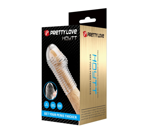 Прозрачная насадка на пенис с ребрышками Hoytt - 9 см.