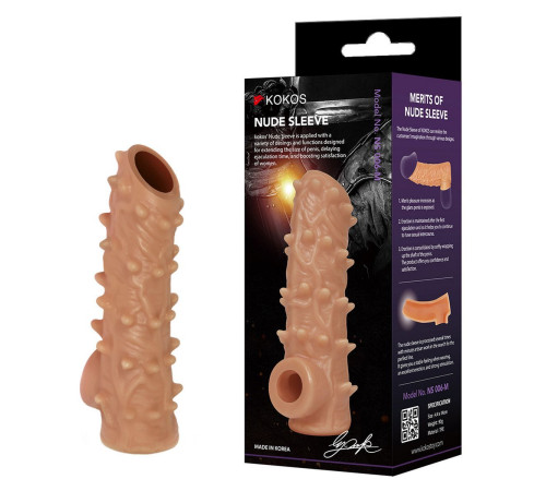Телесная насадка с шипами и открытой головкой Nude Sleeve L - 14 см.
