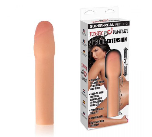 Телесная реалистичная насадка для увеличения члена - 20 см.