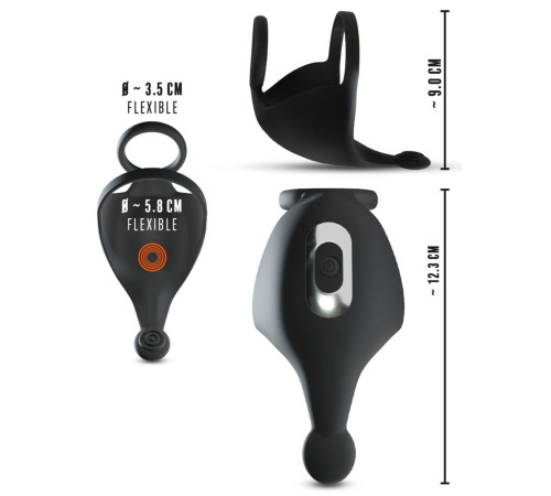 Черная вибронасадка для эрекции и стимуляции мошонки Cock ring with RC ball massager