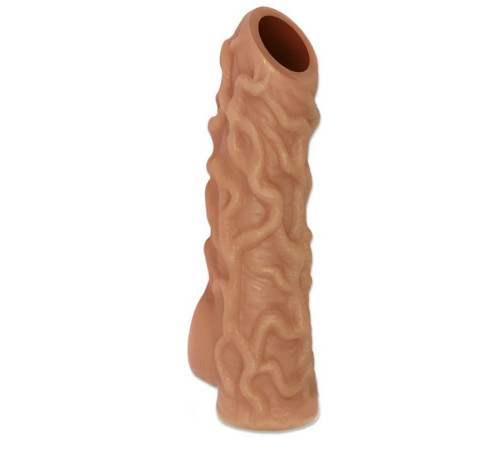 Телесная насадка с венками и открытой головкой Nude Sleeve M - 12 см.