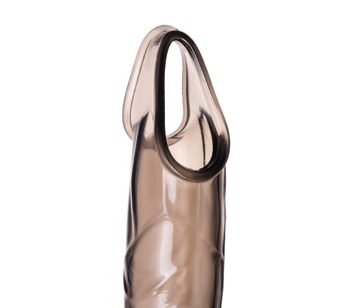 Дымчатая фаллическая насадка с подхватом и закрытой головкой - 16,2 см.