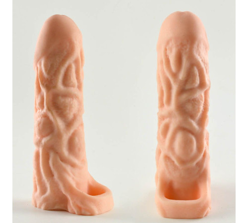 Телесная насадка-удлинитель Okoto с богатым рельефом поверхности - 16 см.