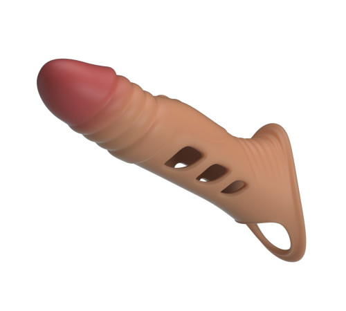 Карамельная удлиняющая насадка на пенис с вибрацией