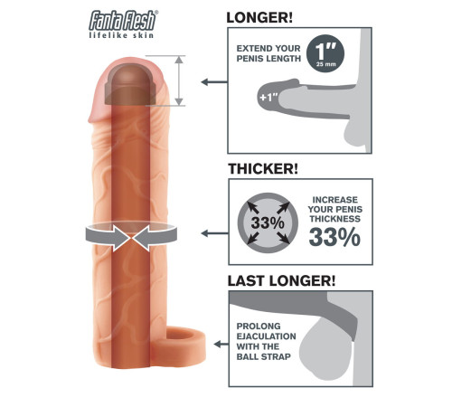 Телесная насадка с кольцом Perfect 1 Extension with Ball Strap - 17 см.