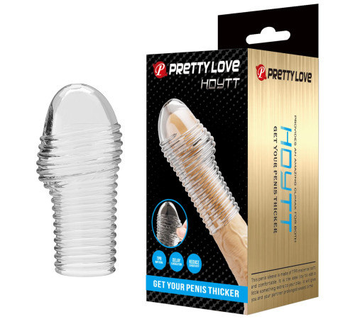 Прозрачная насадка на пенис с ребрышками Hoytt - 9 см.