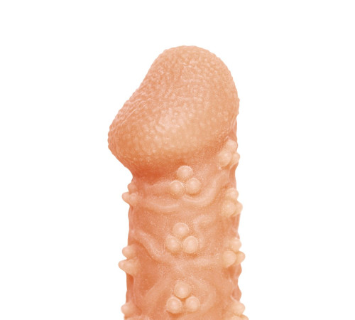 Телесная закрытая насадка с пучками шишечек Cock Sleeve 009 Size S - 13,8 см.