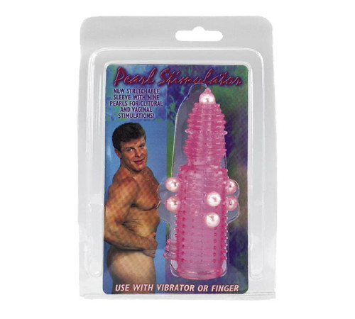 Розовая эластичная насадка на пенис с жемчужинами, точками и шипами Pearl Stimulator - 11,5 см.