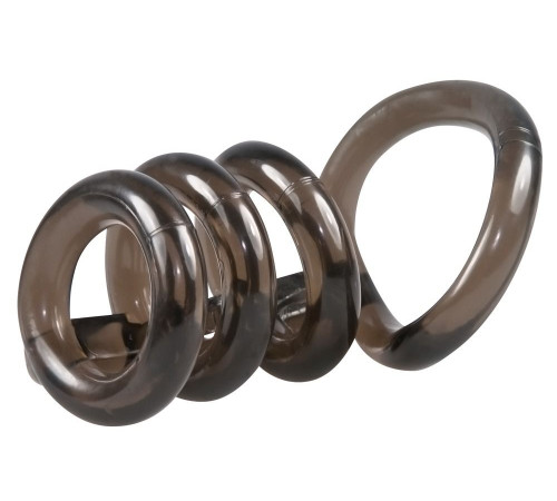 Дымчатая стимулирующая насадка на пенис из 4 колец - 6,5 см.
