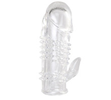 Прозрачная гелевая насадка с шипами и клиторальным отростком - 13 см.