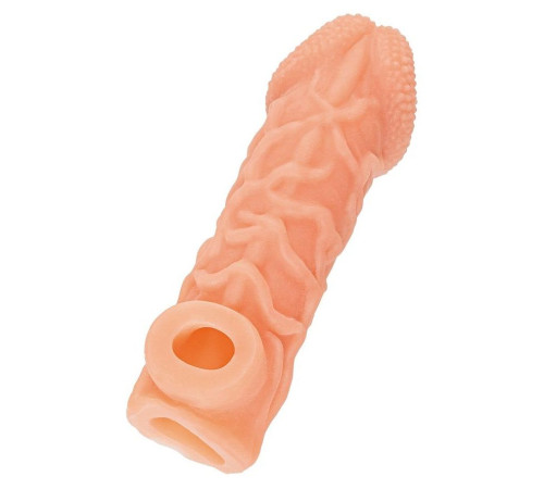 Телесная закрытая насадка с венками Cock Sleeve 006 Size L - 17,6 см.