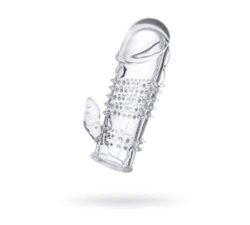Прозрачная гелевая насадка с шипами и клиторальным отростком - 13 см.
