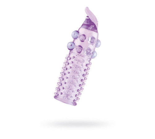 Гелевая фиолетовая насадка с шариками, шипами и усиком - 11 см.
