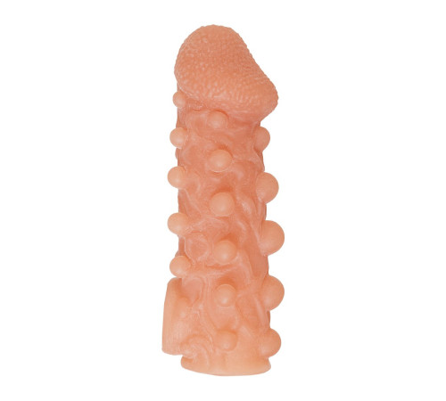 Телесная закрытая насадка с шариками Cock Sleeve 010 Size L - 17,6 см.