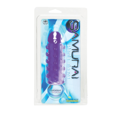 Закрытая фиолетовая насадка с пупырышками SAMURAI PENIS SLEEVE PURPLE - 14,5 см.