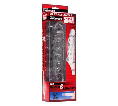Прозразная закрытая насадка на пенис с поддержкой мошонки Clearly Ample Penis Enhancer - 22 см.