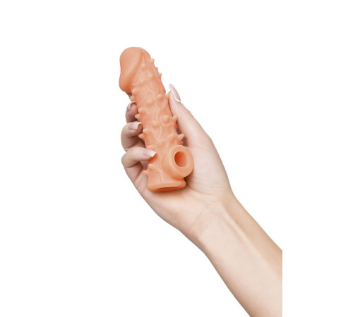 Телесная закрытая насадка с пупырышками Cock Sleeve 005 Size S - 13,8 см.