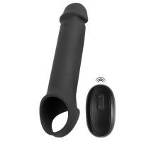 Черная вибронасадка для пениса с хомутом для мошонки и пультом ДУ Remote Controlled Penis Extension