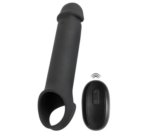 Черная вибронасадка для пениса с хомутом для мошонки и пультом ДУ Remote Controlled Penis Extension