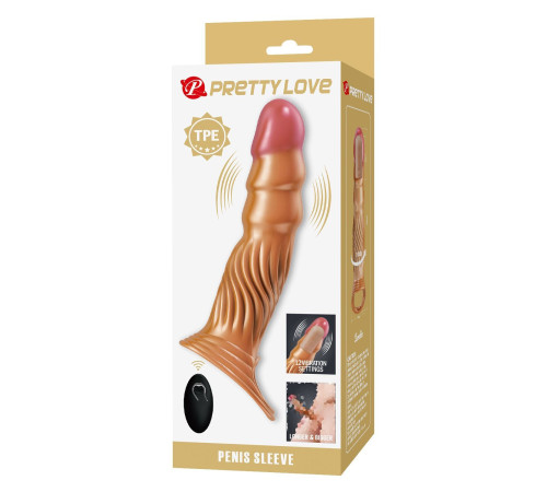 Карамельная удлиняющая насадка на пенис с вибрацией и пультом ДУ