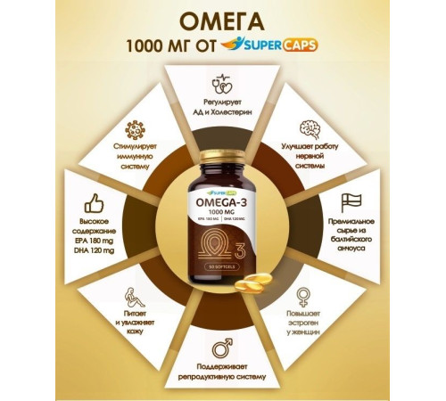 Пищевая добавка SuperCaps OMEGA-3 - 50 капсул (1000 мг)