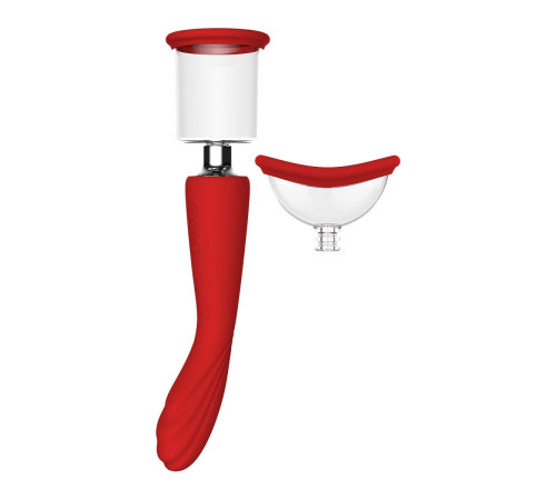 Красный двойной стимулятор Georgia - вибратор и вакуумная помпа