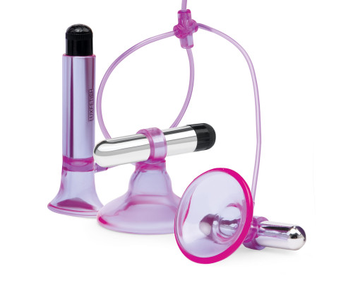 Заказать Фиолетовая вибропомпа для клитора и сосков Vibrating Nipple Suckers with Clitoral Pump and Quick Release
