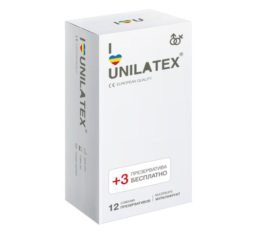 Разноцветные ароматизированные презервативы Unilatex Multifruit  - 12 шт. + 3 шт. в подарок