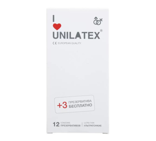Ультратонкие презервативы Unilatex Ultra Thin - 12 шт. + 3 шт. в подарок
