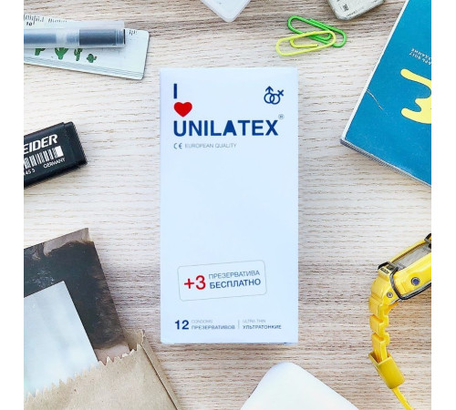 Ультратонкие презервативы Unilatex Ultra Thin - 12 шт. + 3 шт. в подарок